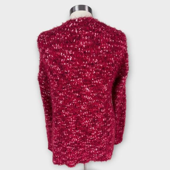 Maurices Womens Large Open Front Fuzzy Cardigan Sweater Red - Picture 2 of 6